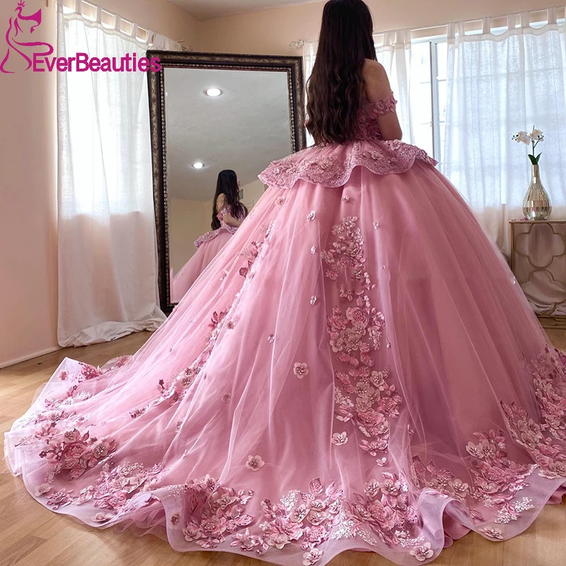 

Ball Gown Quinceanera Dresses Tulle Floral Lace Vestido De 15 Anos Quinceanera 2022 Robes De Bal Off The Shoulder Prom Dress