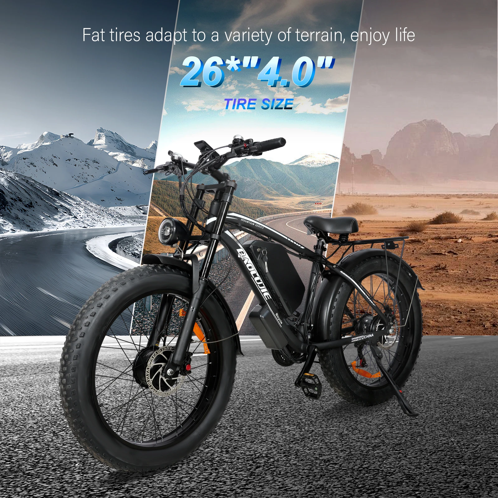 3000W Dual Drive High Speed Electric Bike 52V32AH Battery Range 80KM 55KM/H 26x4.0 Fat Tire Front and Rear Hydraulic Disc Brake