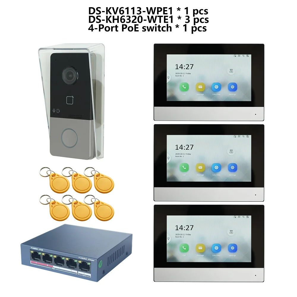 Kit Videocitofono Poe 802.3Af Multilingue Hik, Include Ds-Kv6113-Wpe1(C) E Ds-Kh6320-Wte1 E Switch Poe