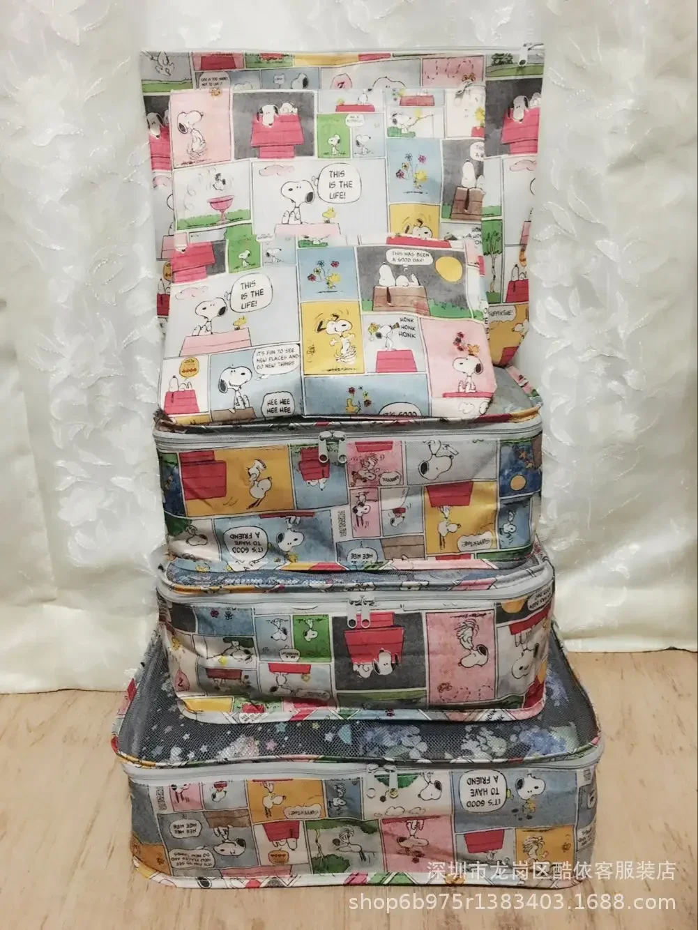 6pcs Snoopy Waterproof Travel Storage Bag Clothes Storage Set Handbag Travel Bag Coin Purse Underwear Bag Organizer 6