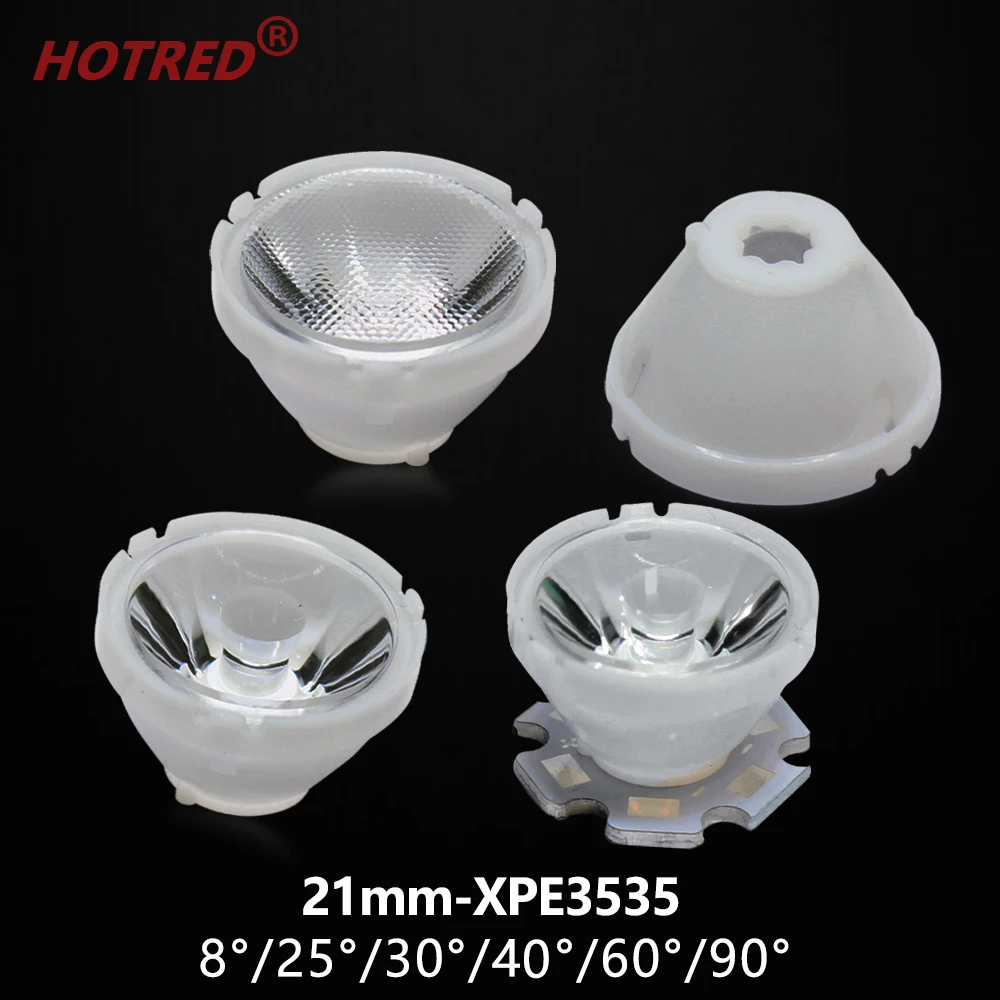 

10-100pcs LED Lens CREE 1W 3W 5W XPE 3535 3030 XPG2 Optical 21mm PMMA 8/25/30/45/60/90 Degree Clear Bead Plano Integrated Lenses