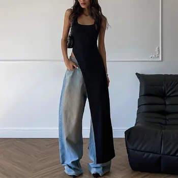 Lamuusaa Long Tank Tops y2k Clothes Women Casual Solid Color Sleeveless Asymmetric Hem T Shirt Vest 2000s Clothing Streetwear 1