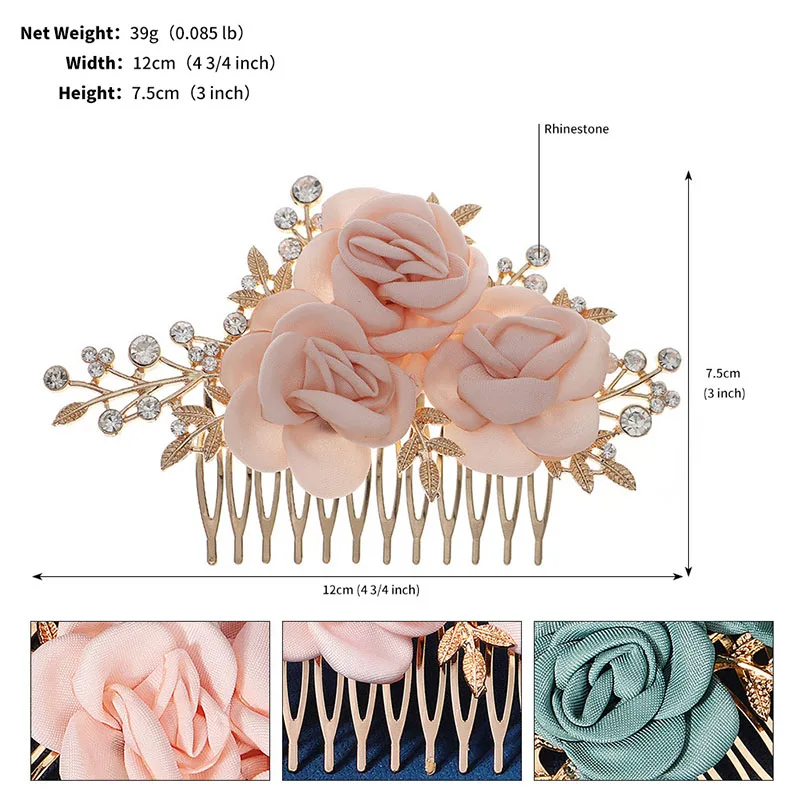 SLBRIDAL Handmde Rhinestones Pearls Cloth Flower Bridal Headband Hair Comb Clip Wedding Barrettes Hair accessories Women Jewelry