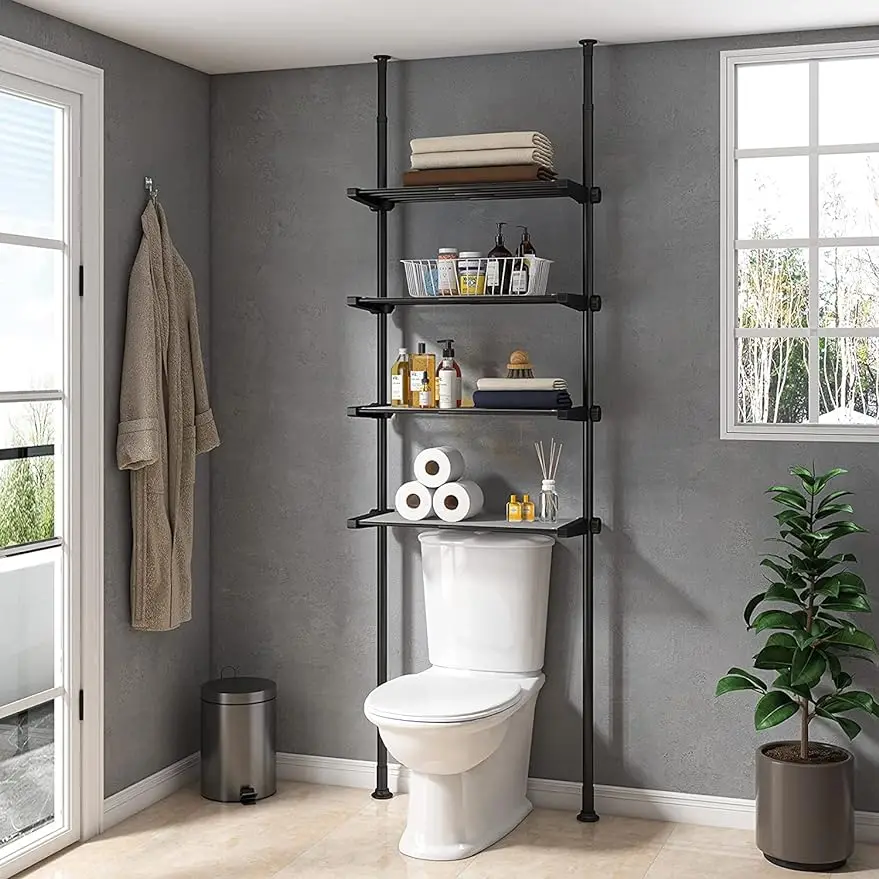 

ALLZONE Bathroom Organizer Over The Toilet Storage 4-Tier Adjustable Shelves for Small Room, Saver Space 92 to 116 Inch Tall