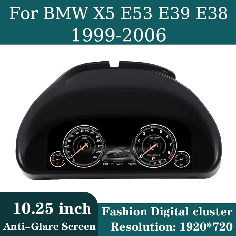 شاشة LCD رقمية مقاس 10.25 بوصة لعدادات السيارة لسيارات BMW الفئة 5 والفئة 7 وX5 E53 E39 E38 من 1999 إلى 2006، لوحة قيادة افتراضية...