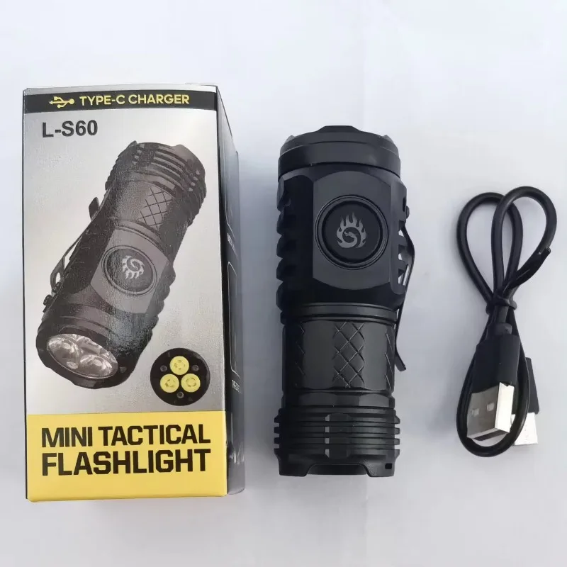Mini flashlight Tactical Torch Super Bright 3 LED Flashlight Type-C Rechargeable Camping Light ABS with Metal Clip Hiking Lamp led flashlight,mini flashlight,led flashlights,camping light,mini led flashlight,led torch light