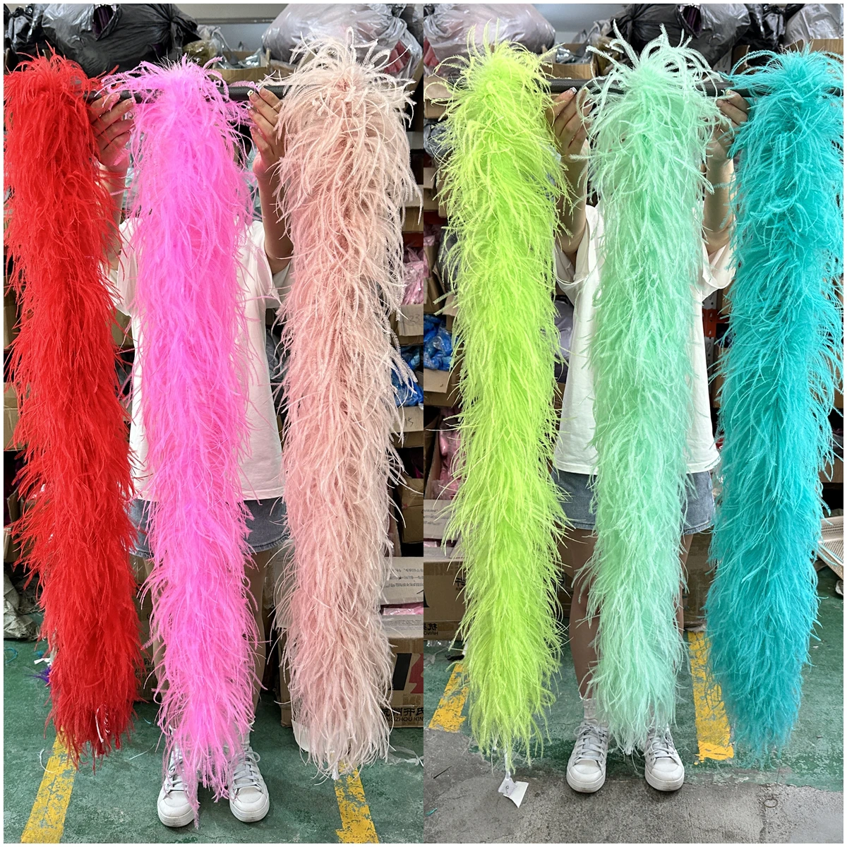 Custom-Made 6ply Ostrich Feather Boa Scarf Wedding Dress Party Clothing Sewing Plume Decoration Shawl Ostrich Boa 0.5-3M