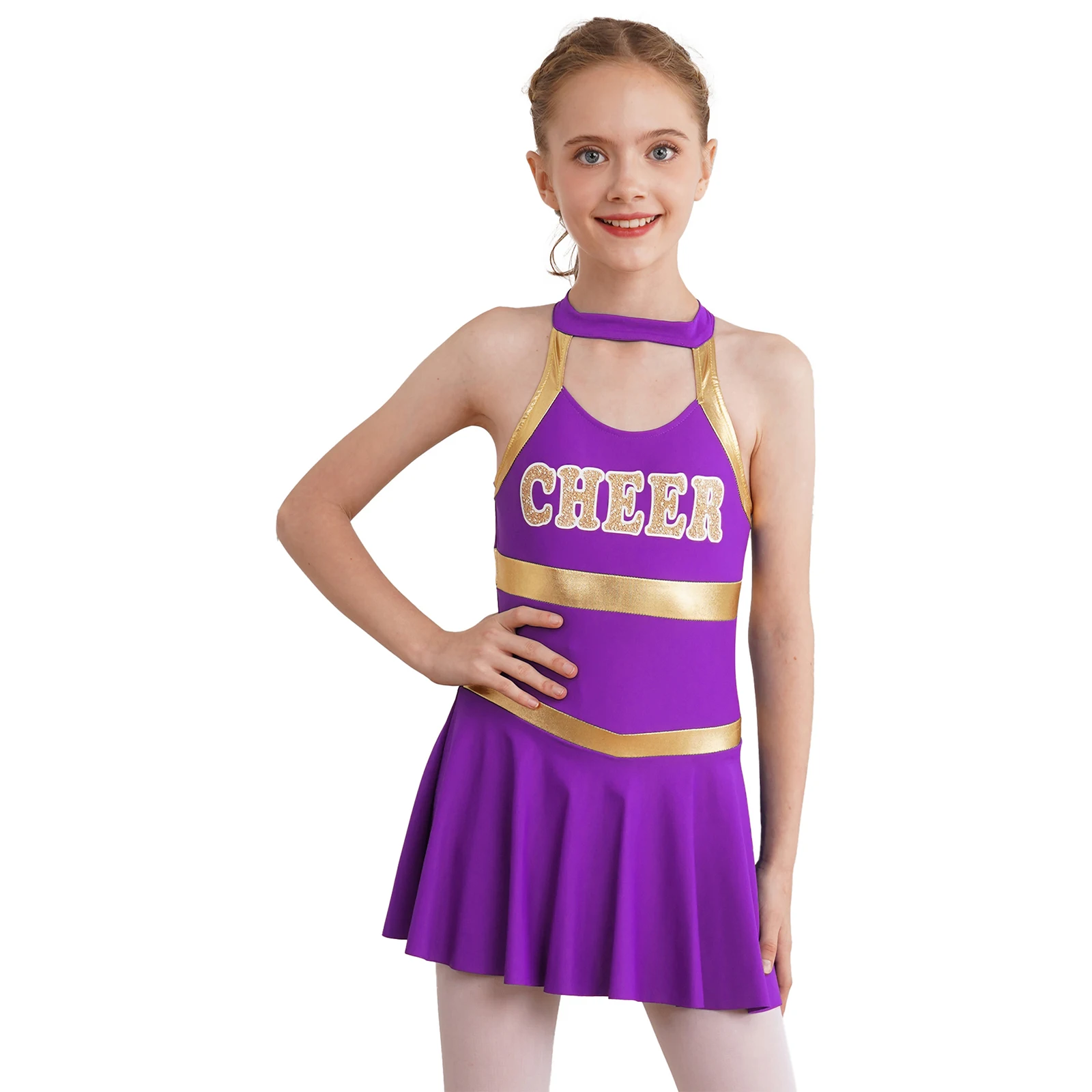 Kids Girls Cheerleading Uniform Letter Printed Chher Dance Dress Children Cheerleader Costume Performance Dancewear Teamwear