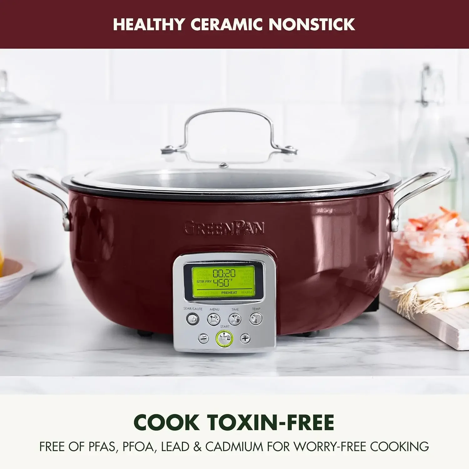 Elite Essential Smart Electric 6QT Skillet Pot,Sear Saute Stir-Fry and Cook Rice, Healthy Ceramic Nonstick and Dishwasher Safe P 2