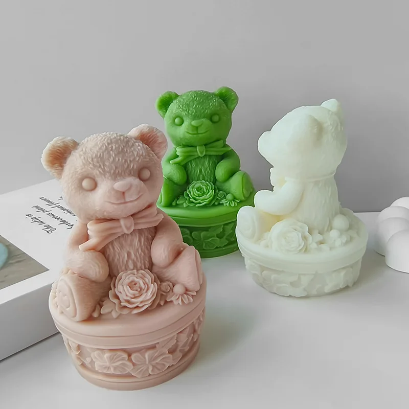 Large Smiling Sitting Bear Silicone Candle Mold DIY Cute Animal Soap  Plaster Clay Resin Making Tools Home Decoration Crafts Gift