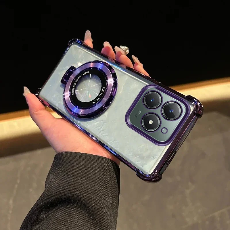 Luxury Plating Shockproof Ring Stand Case - Transparent Silicone Cover