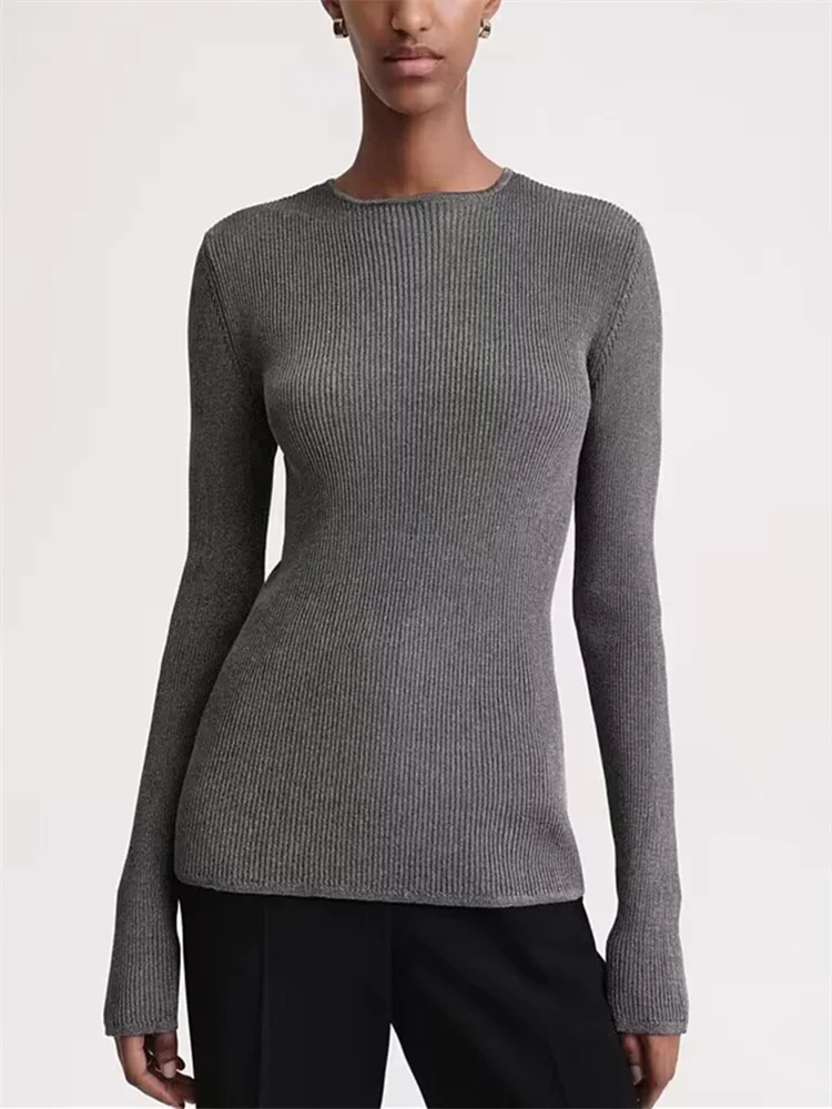 

Women's Sweater Solid Ribbed Slim Simple All-Match 2024 Spring Knitted Bottoming Pullover