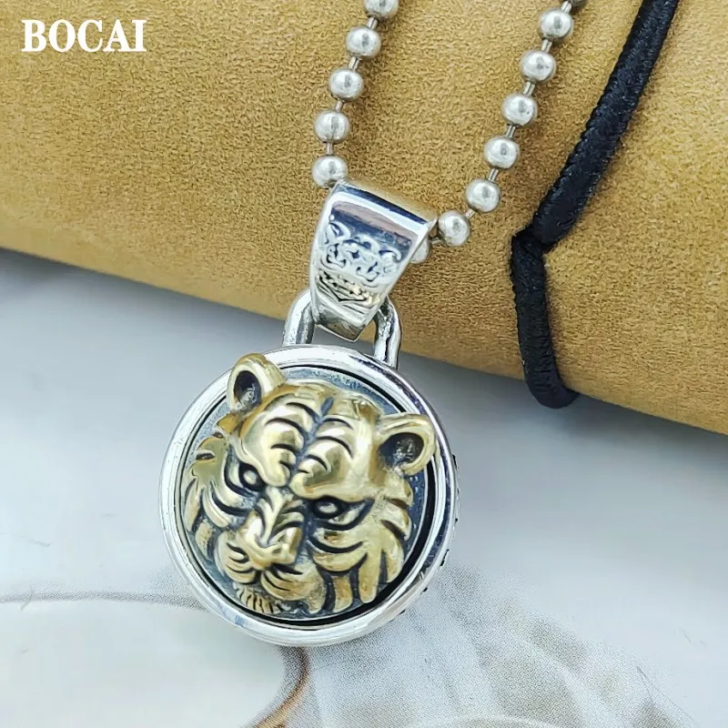 

BOCAI 2022 Pure S925 Silver Jewelry New Trendy Retro Tiger Head Turning For Good Luck Man Pendant Valentine's Day Gifts