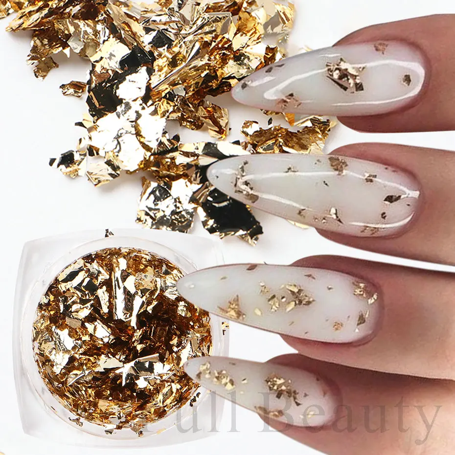 Aluminum Foil Sequins For Nail Gold Blue Irregular Flakes Paillette Chrome Nail Glitter Powder Manicure Summer Decoration NFS016