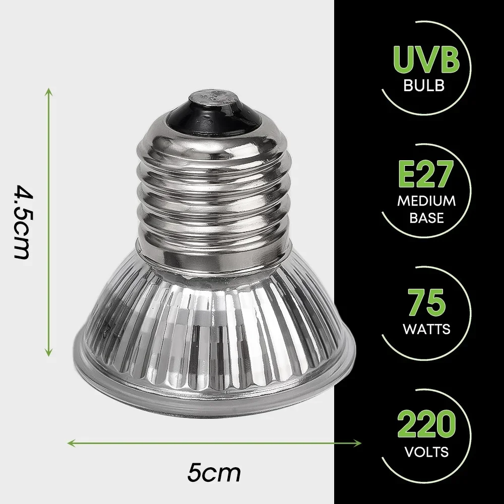 25/50/75W UVB Reptile Lamp Bulb Tortoise Basking UV E27 Bulbs Amphibians Pet Snake Lizard Heating Sunlamp Calcium Supplement 6
