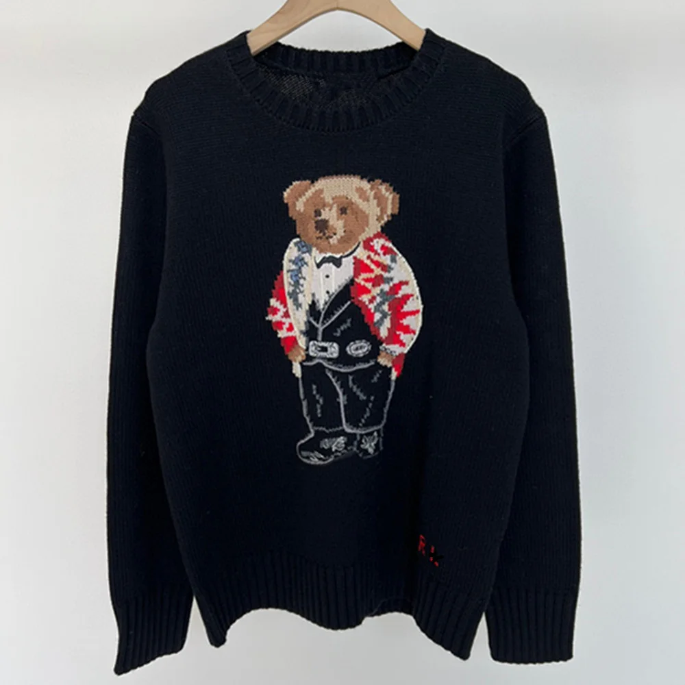 Cartoon RL Bear Sweater Women Winter Men Clothing Fashion Long Sleeve Knitted Pullover Sweater 2022 New Wool Coat pink sweater