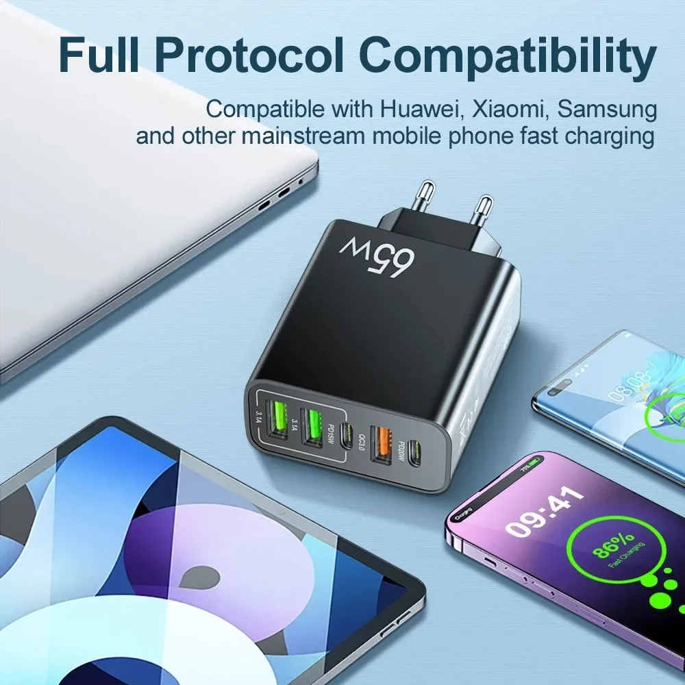 65W 5 Ports USB C Charger Fast Charging Phone Charger thumbnail 11