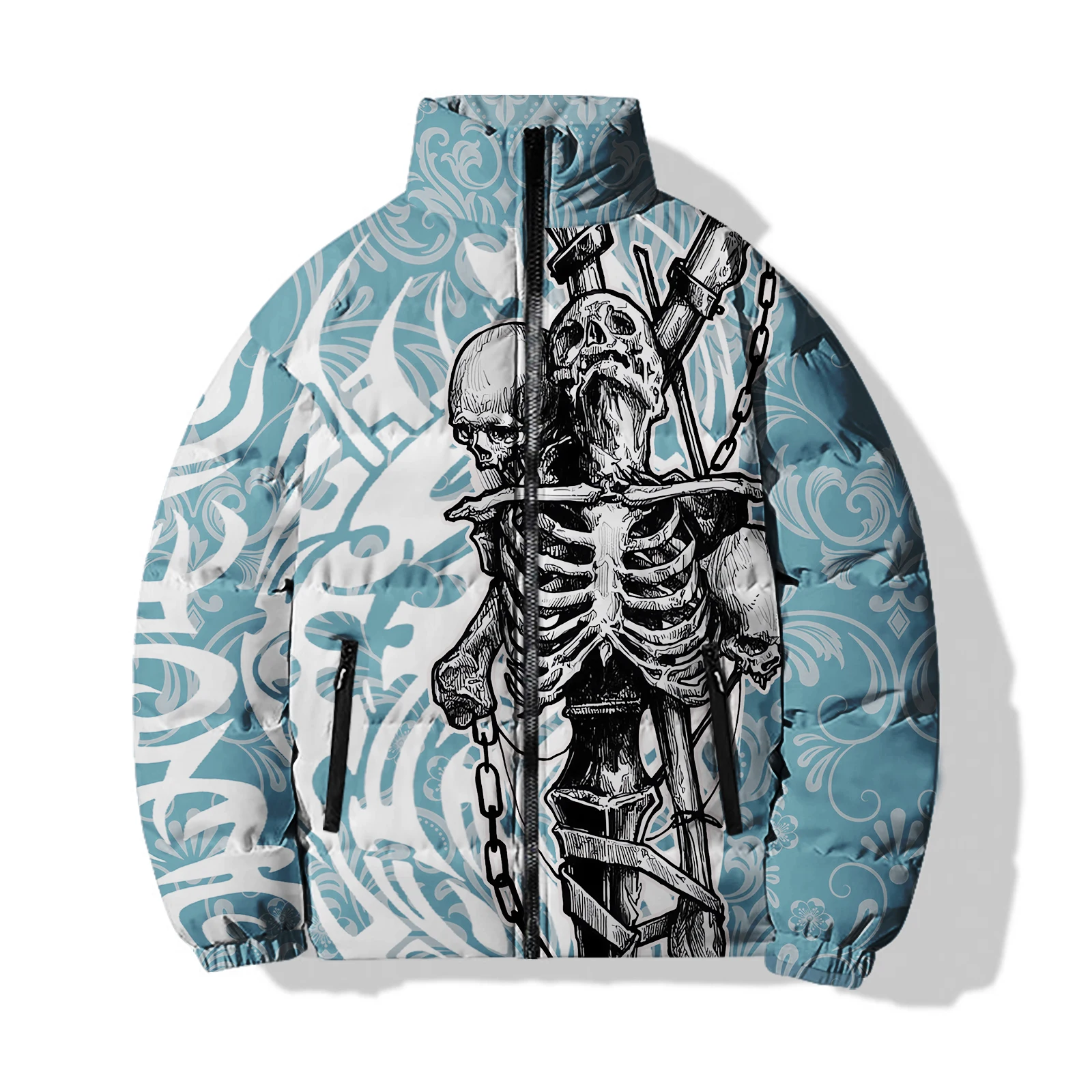 thumbnail image 1 of Nuevos abrigos de plumas con estampado 3D de calaveras, productos sin impuestos, chaquetas modernas con relleno y calidez para hombre, abrigo de invierno para hombre con esqueleto, Cool Bone, 1 of 5