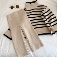 Fashionable Knitted Sweater And Trousers Set for Girls Retro Style Autumn Winter Clothes Korean Version Kids Clothing