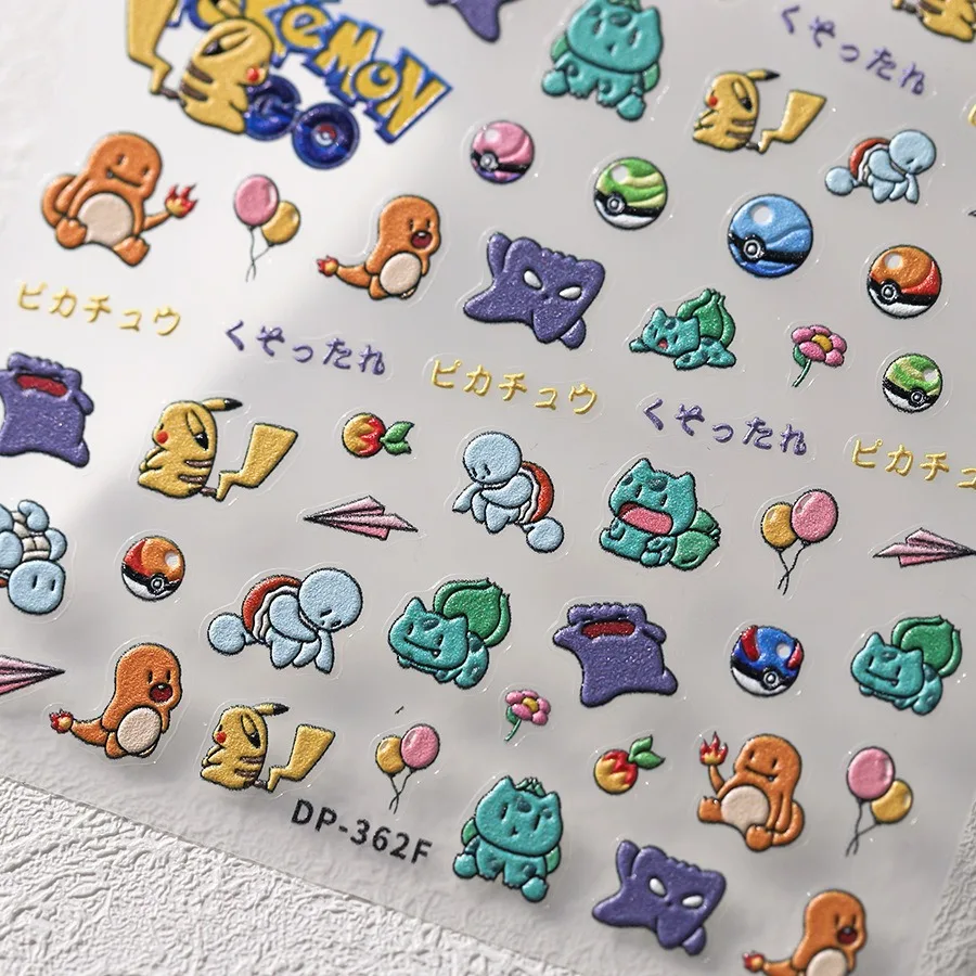 Miniso New Pokémon 5D Nail Stickers Nail Art Supplies Cute Pikachu Squirtle Nail Art Stickers Nail Art Decoration Nail Parts 2