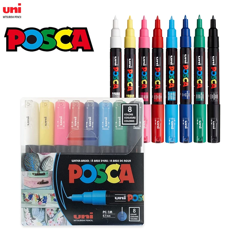 Uni Posca-rotulador PC-1M 8C, bolígrafo de pintura de 0,7mm, Punta  extrafina para taza de roca, cerámica, vidrio, madera, tela, Metal,  suministros de arte - AliExpress