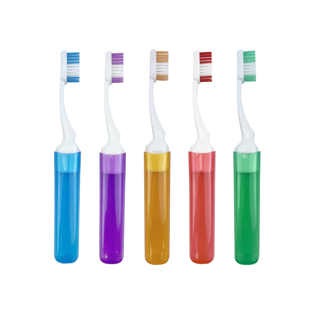 5pcs 미니 여행 칫솔 접이식 휴대용 작은 치과 브러시 접는 여행 성인 칫솔 투명 캔디 색상