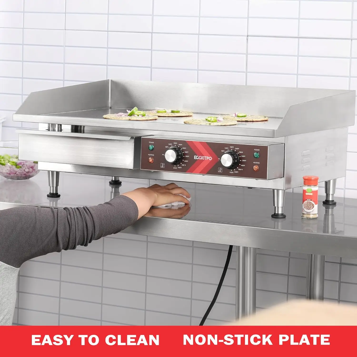Electric Griddle 29 Inch Large Countertop Griddle Non-Stick Flat Top Grill Stainless Steel Teppanyaki Griddle with Adjustable Te 4