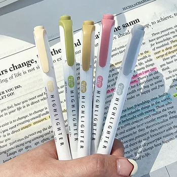 5 pezzi evidenziatori pastello colori doppia punta penna fluorescente con gancio pennarello colorato pennarelli carini per journaling cancelleria giapponese 1