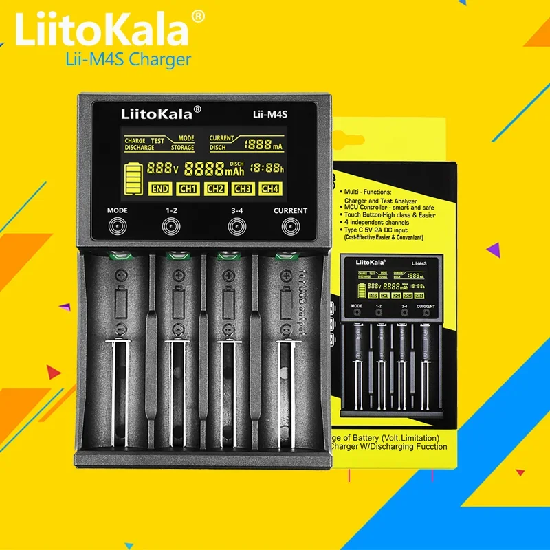 

1-5PCS LiitoKala Lii-M4S 18650 Smart Charger LCD Display for 26650 21700 32650 18500 20700 16340 CR123A AA AAA battery