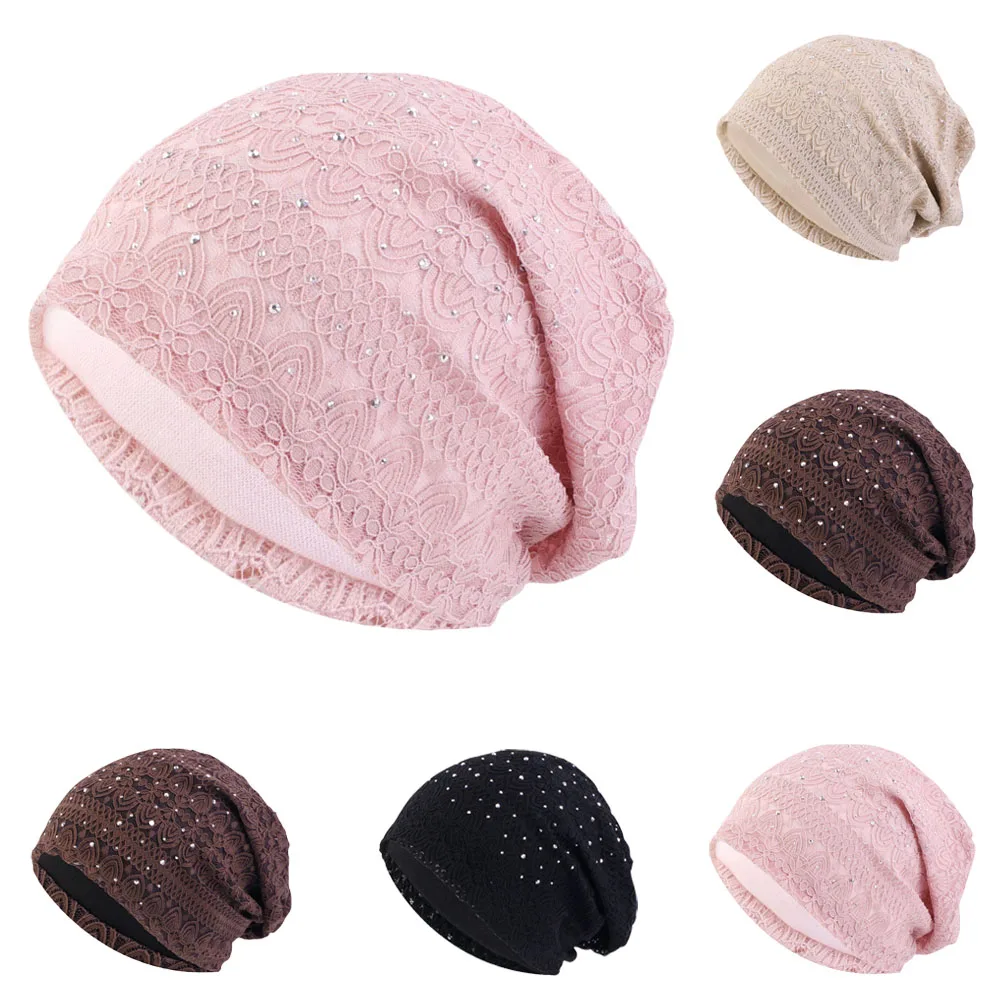 Berretti In Pizzo A Doppio Strato Turbante Donna Berretto Hijab In Cotone Solido Musulmano Elegante Lady Turbantes Bonnet Arab Wrap Head Femme Musulma