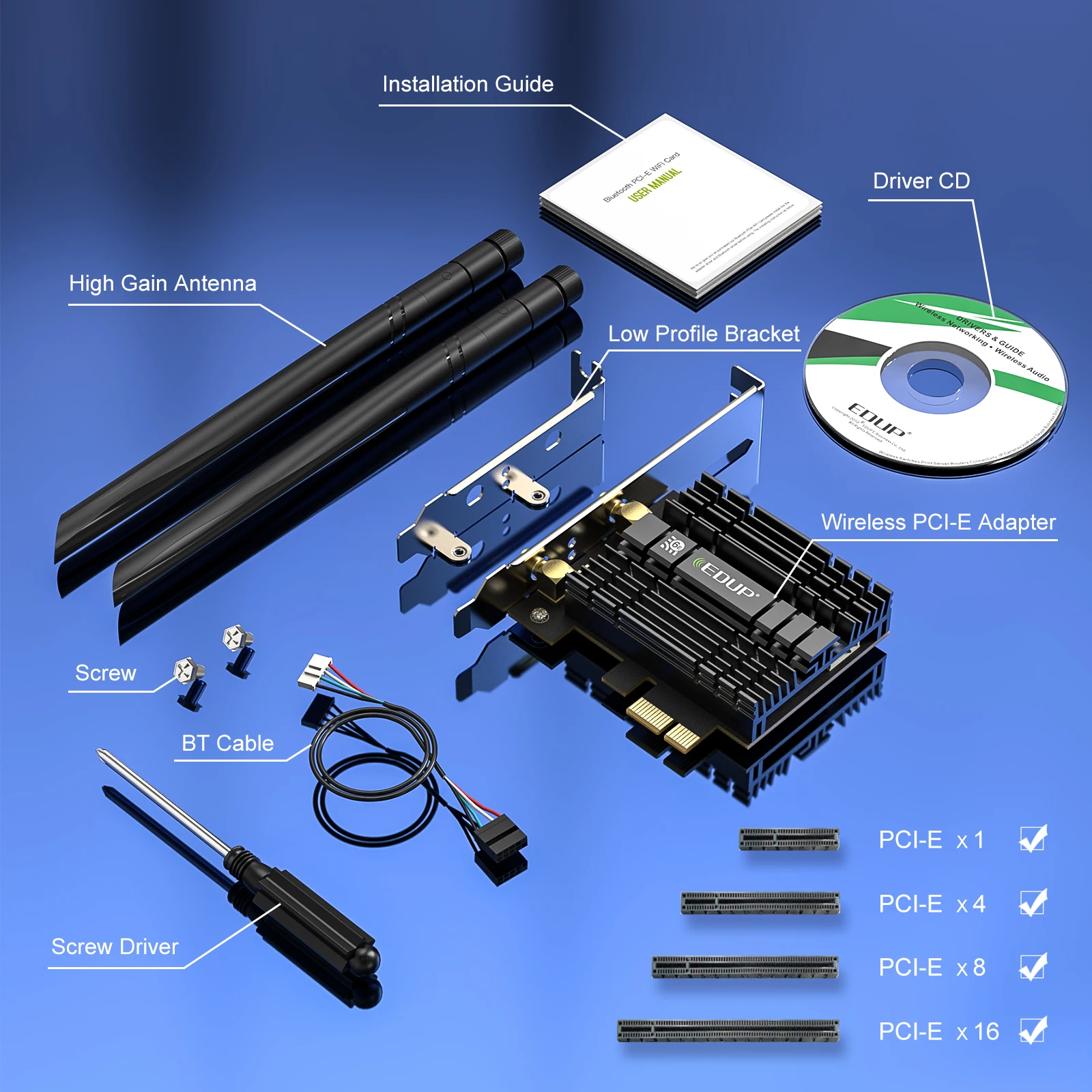 Фото EDUP WiFi6E Intel AX210 PCIE WiFi Adapter 5374Mbps Bluetooth5.3 WiFi сетевая карта 2.4G/5G/6GHz PCI Express 802.11AX с MU-MIMO №5