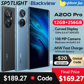 Blackview A200 Pro 곡선 디스플레이, 120HZ AMOLED, 108MP 카메라, MTK Helio G99, 66W, 고속 PD 5050mAh, 12GB RAM, 256GB ROM, 월드 프리미어