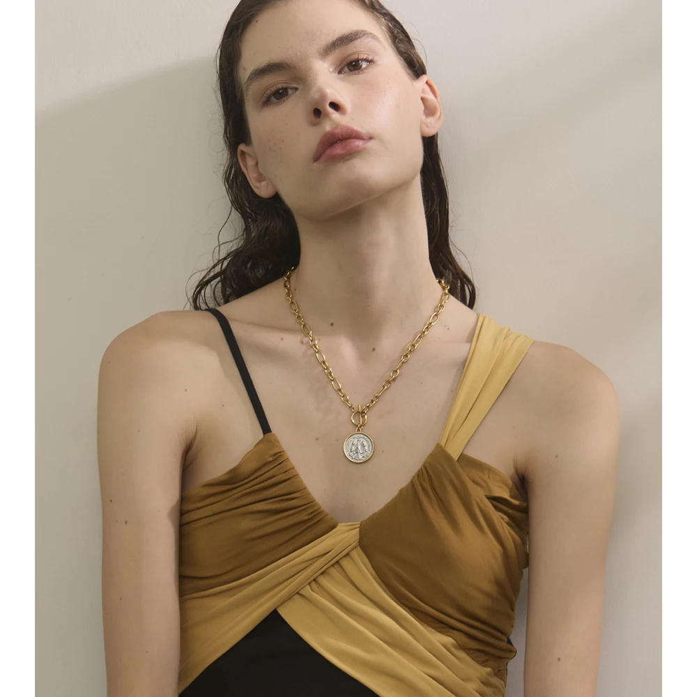 Yhpup Necklace Stainless Steel Golden