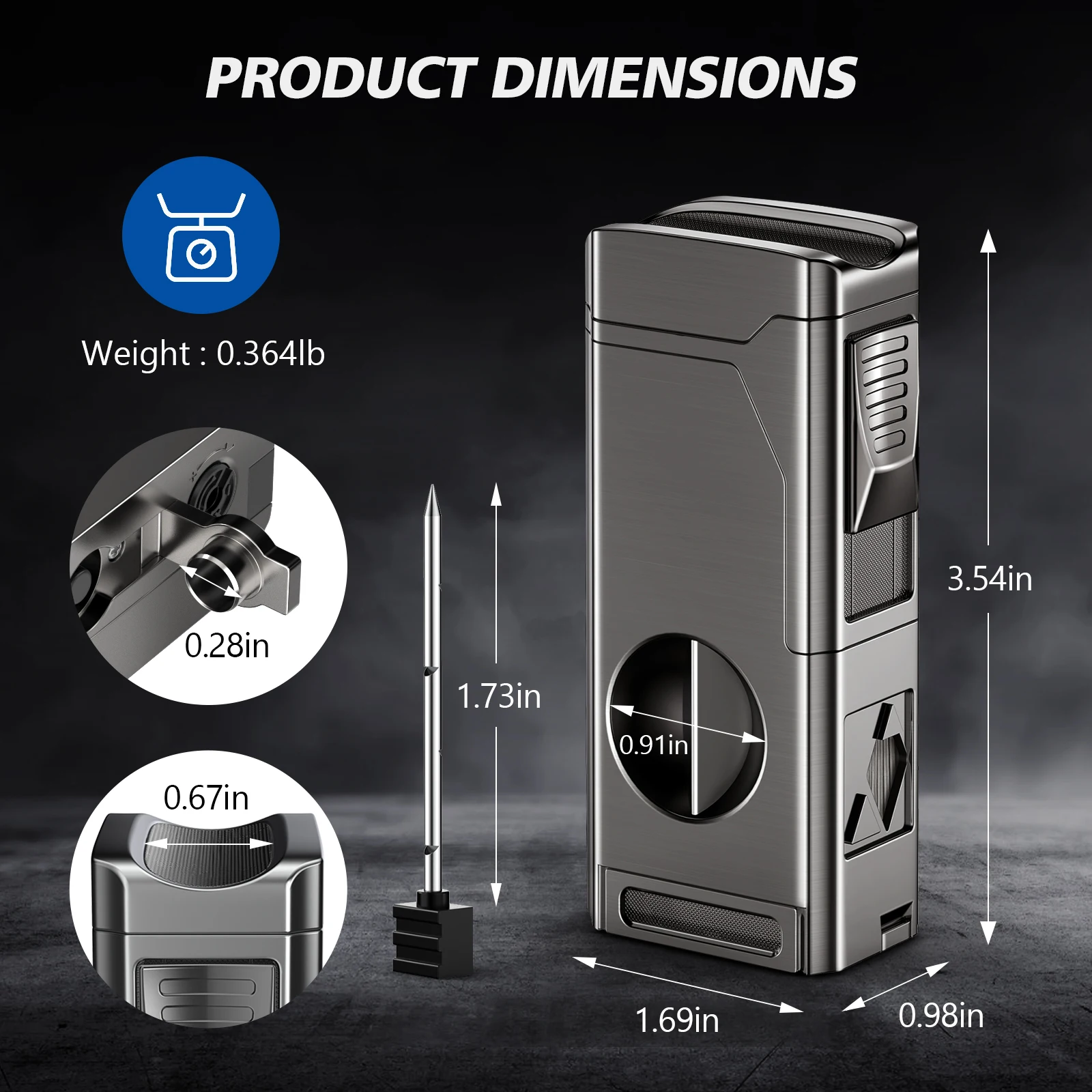 Cigar Lighter 4 Jet Flame Cigar Lighters with Cigar Cutter Cigar Accessories Cigar Draw Enhancer Windproof Refillable Butane 4