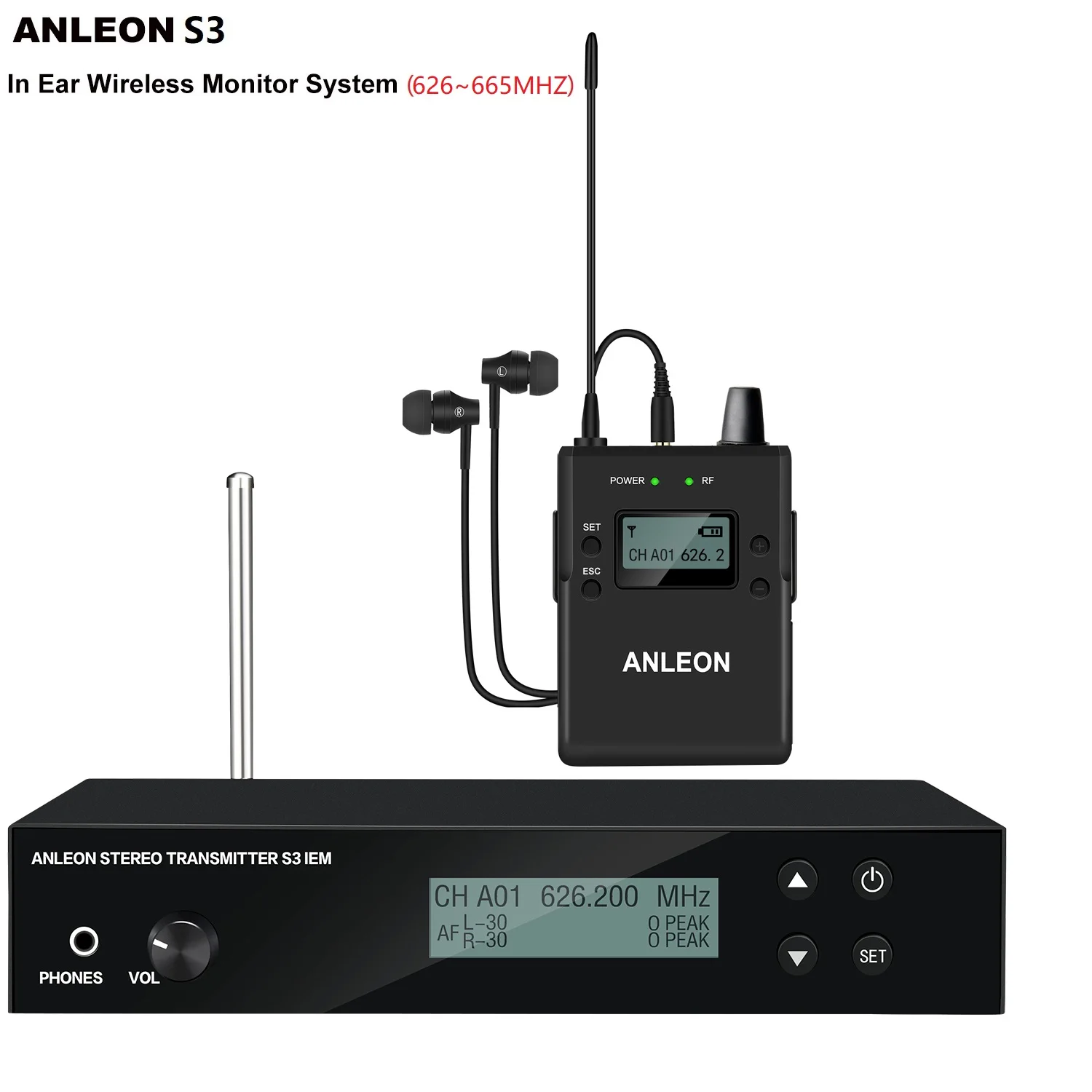 

ANLEON S3 Wireless In-ear Monitor System UHF Stereo IEM System Stage Monitoring 626-662MHZ Bodypack For Stage Studio System