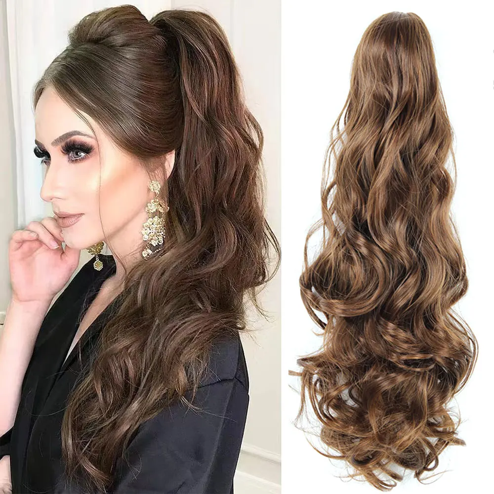 

Long Loose Wave Synthetic Claw On Ponytail Hair Extension Fake Ponytail Hairpiece For Women Black Brown Pure Tail Hair