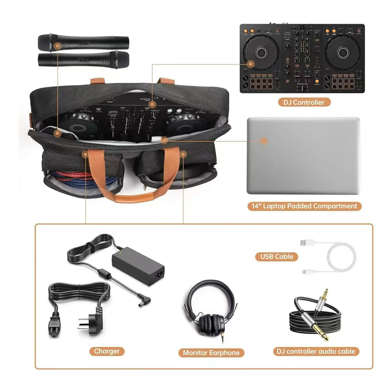 Borsa per controller DJ adatta per DDJ FLX4 SB3 SB2 400 Controller DJ 22x7x11,5 pollici Custodia da trasporto con tracolla Borsa da viaggio per DJ - immagine 2
