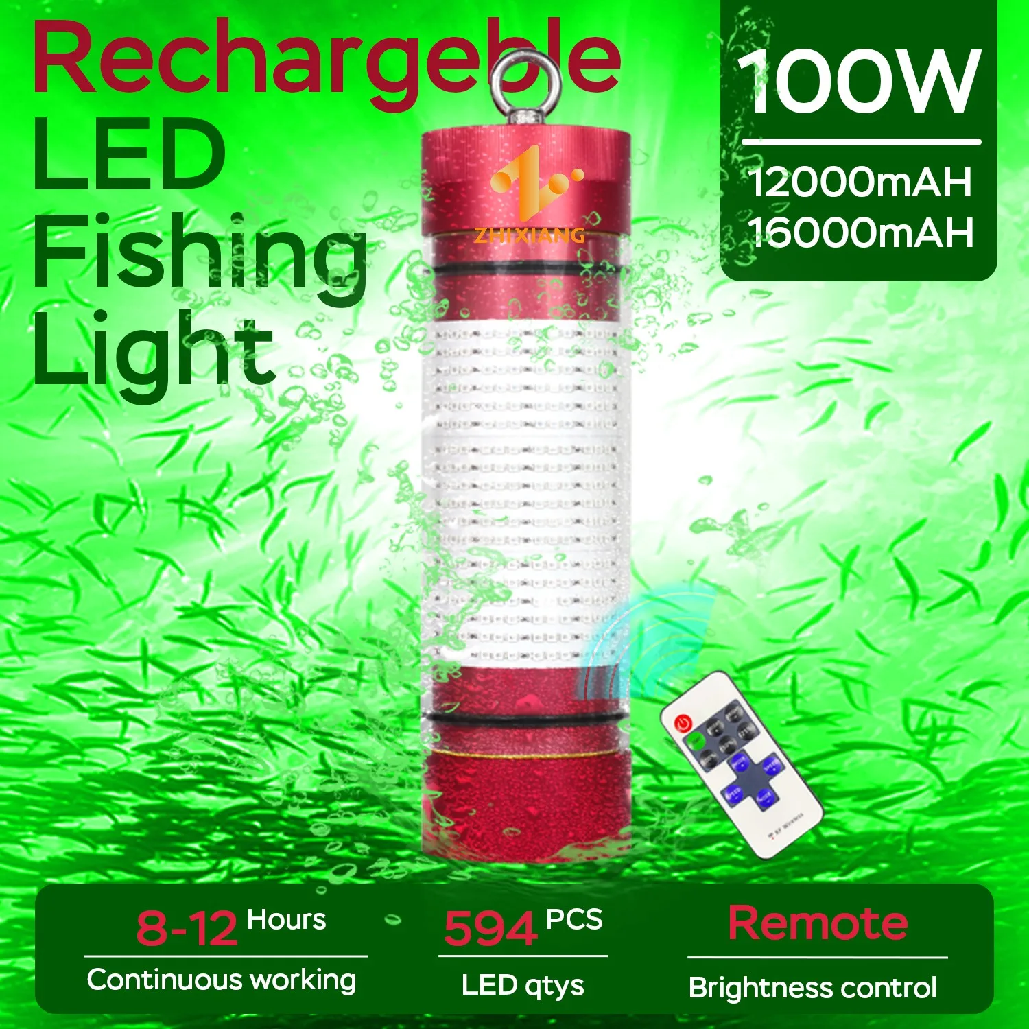 Outdoors IP68 100W  200W Rechargeable Fish Attractor Lure Fishing LED Light Underwater Fishing Light