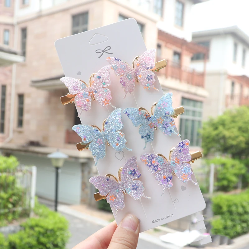 6/12Pcs Bunte Glitter Schmetterling Haar Clips Mädchen Haarnadeln Barrettes Frauen Süße Haar Ornament Mode Haar Zubehör – Detail 12