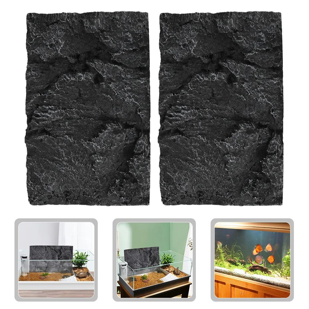 

2 Pcs Reptile Box Backdrop Fish Tank Custom Background 3d Terrarium Decorative Pu Bark Aquarium