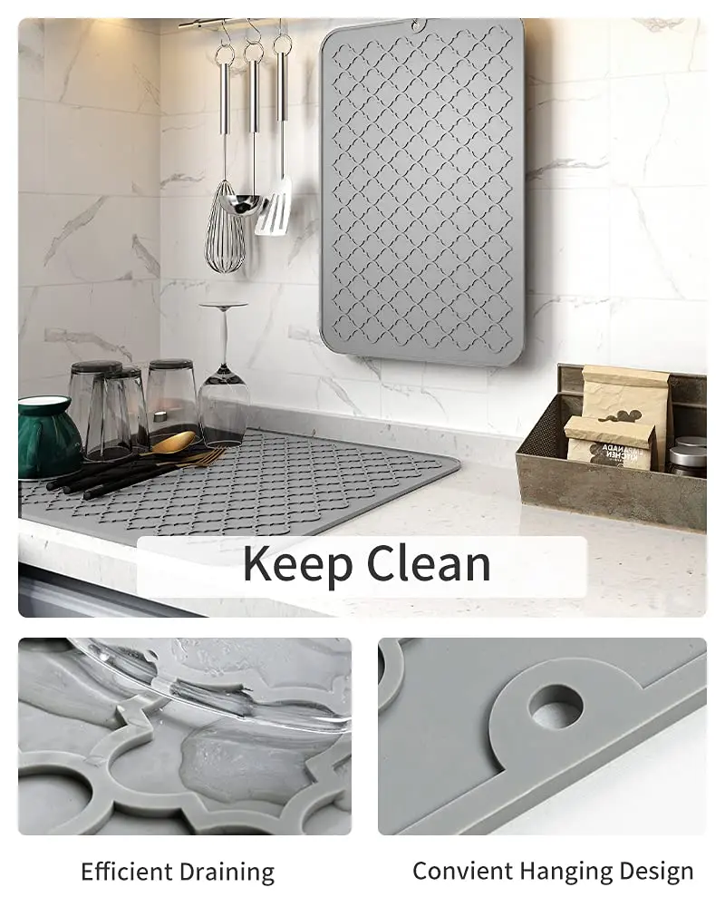 Silicone Drying Mats for Kitchen Counter Eco-Friendly Non-Slip Easy to Clean Heat Resistant Mat-Kitchen Gadgets Kitchen