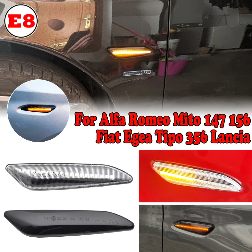 Clignotant dynamique à LED, feu de position latéral, clignotant, indicateur,  Romeo Ata à 147, 156, Fiat Egea, Tipo 356, Lancia, adieu, 2 pièces -  AliExpress