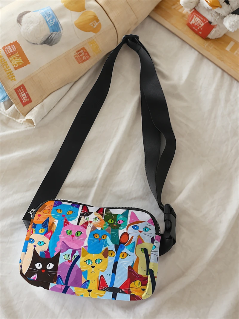 1pc，colorful cat fashion adjustable crossbody bag, neutral sports waist bag, suitable for running