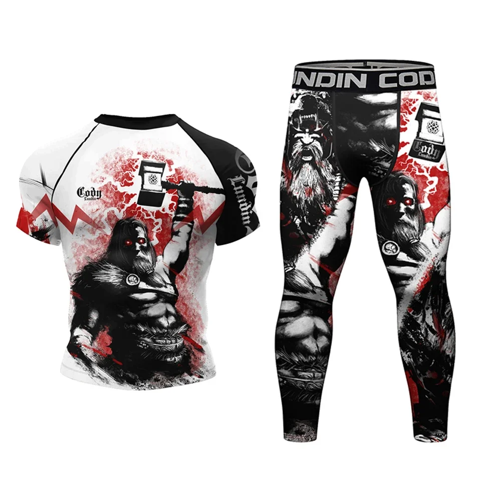 New MMA Men Rashguard Jiu Jitsu T Shirts+Pant Suit BJJ Muay Thai Boxing Sports Sweater Shorts Gym Kickboxing Rash Guard Jerseys 6