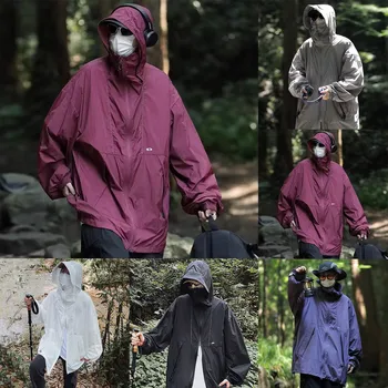 Men's Casual Ultra Lightweight Jacket Full Zip Anorak Hoodie Jackets Sunscreen Clothing Loose Windproof Windbreaker Trench Coats 2