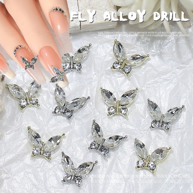 Pink Nail Rhinestone Butterfly  Rhinestones Butterfly Nail Art - 10pcs  Pink/clear - Aliexpress