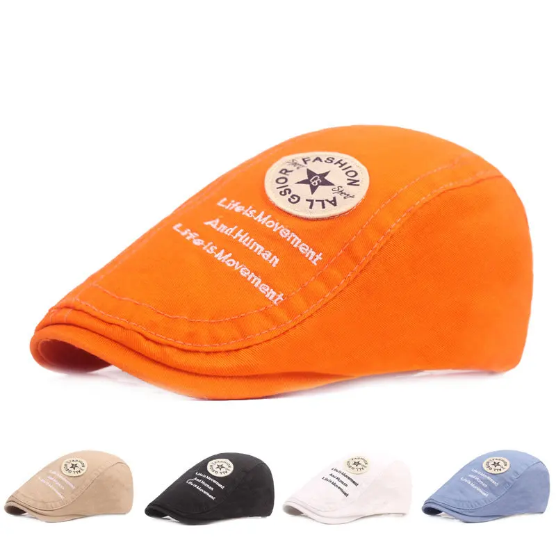 2023 Spring Cotton Letter Print Newsboy Caps Flat Peaked Cap Men and