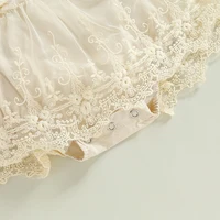 Infant Baby Girl Summer Romper Floral Lace Embroidery Romper Dress Straps Sleeveless Sweet Triangle-Bottom Jumpsuit And Headband 6