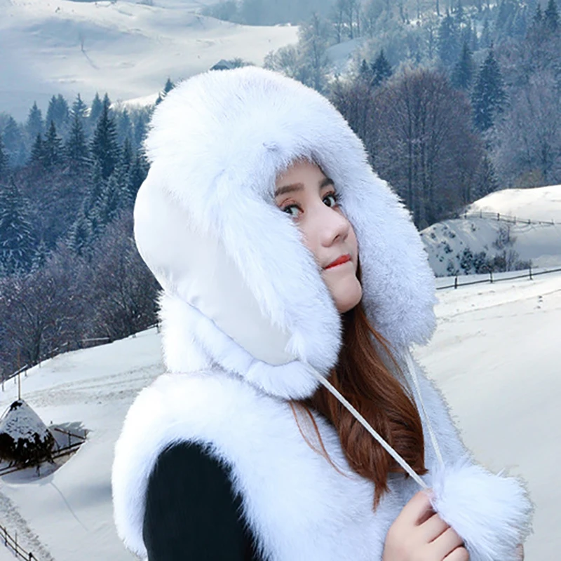 Women Natural Raccoon Fur Caps Lady Real Fox Fur Cap Pompon Ushanka Hats for Winter Thick Warm Ears Fashion Bomber Pom Pom Hat 2