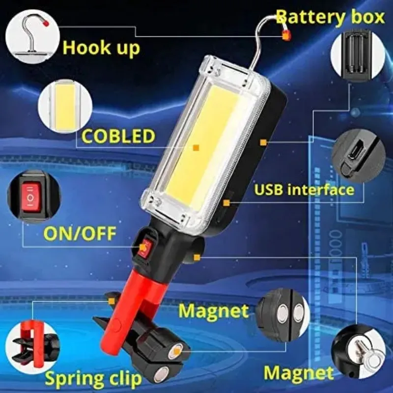 Portable LED Flashlight USB Charging Emergency Rescue Work Light 18650 Adjustable 2-mode Waterproof Magnet Design